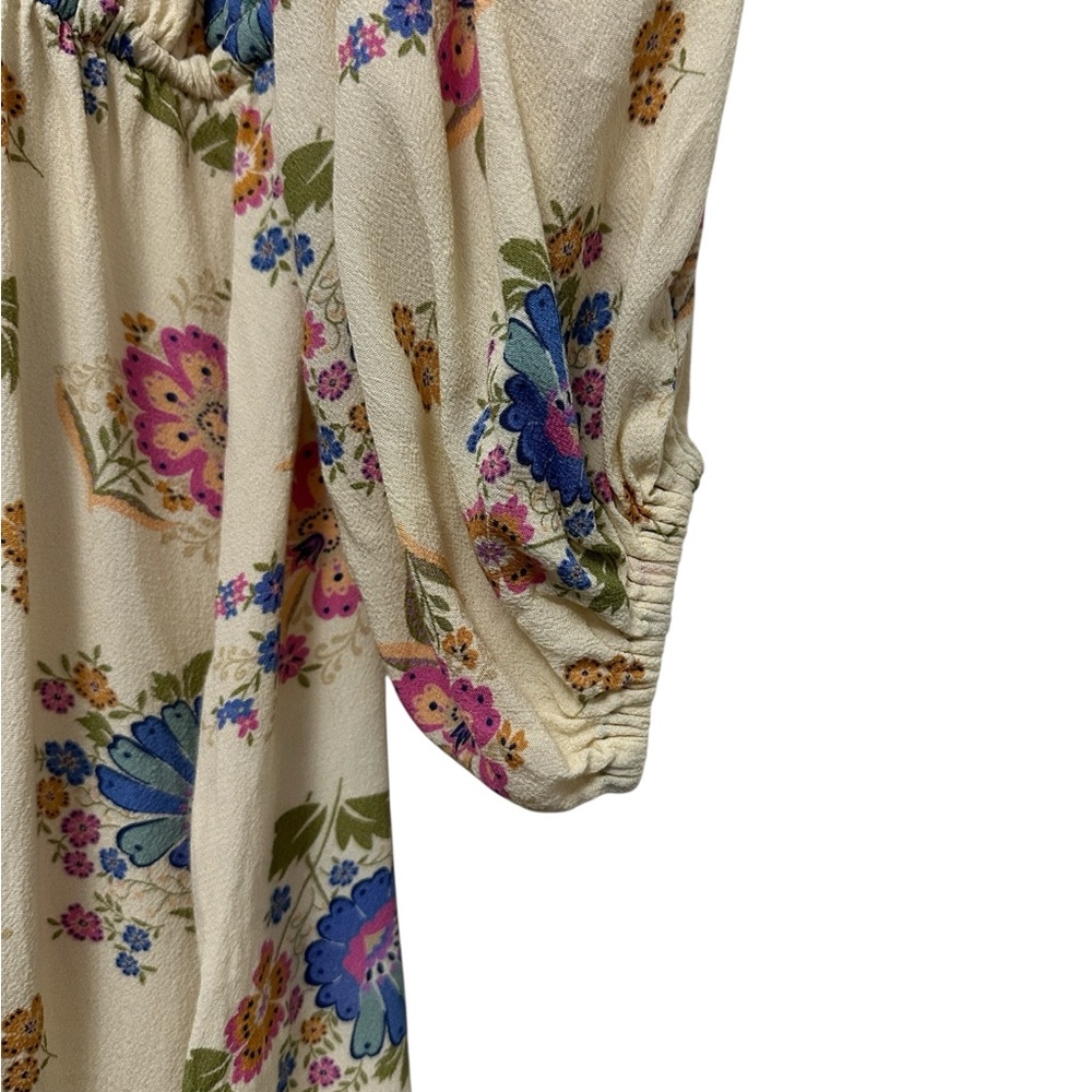 SPELL Solstice Cream Floral Long Sleeve Romper Ruffles Smocking Tassels size XS - Picture 8 of 13